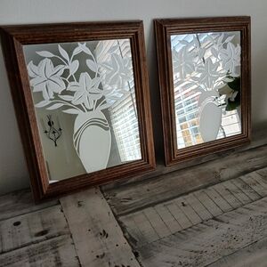 Brown Framed Floral Wall Mirror Set